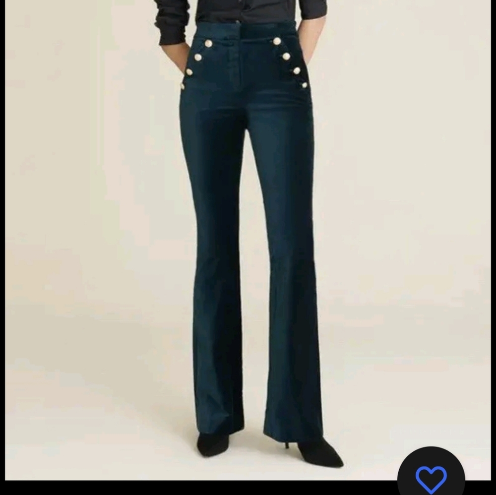 Veronica Beard Rare Velvet Petrol Dark Green sailor flare pants 0